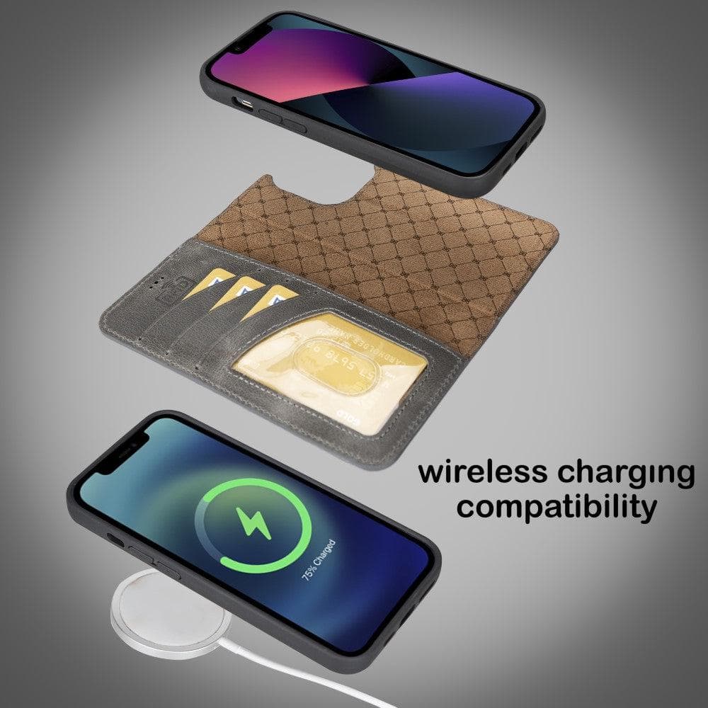 Magic iPhone 14 Detachable Genuine Darker Color Leather Wallet Case