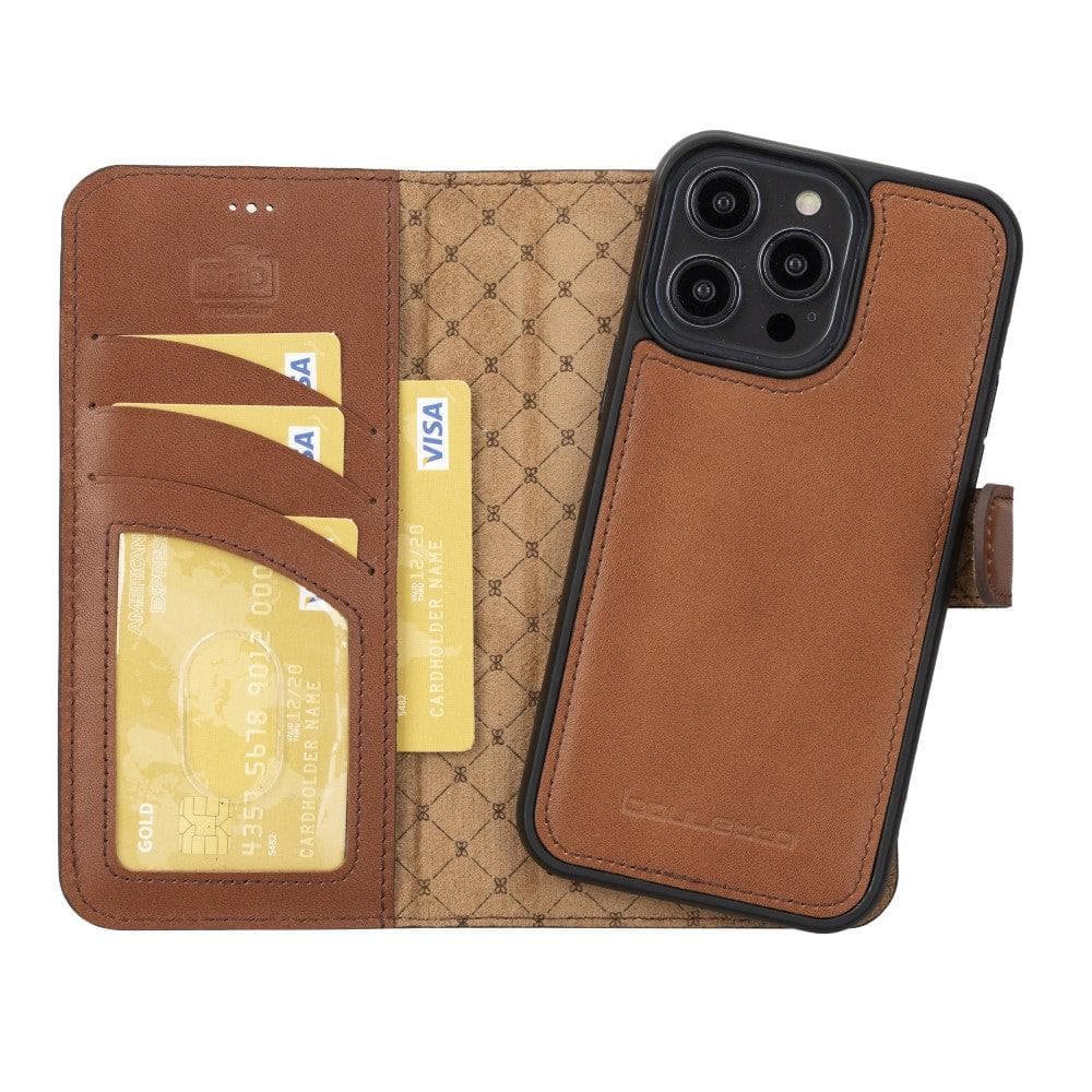 Magic iPhone 14 Detachable Genuine Darker Color Leather Wallet Case