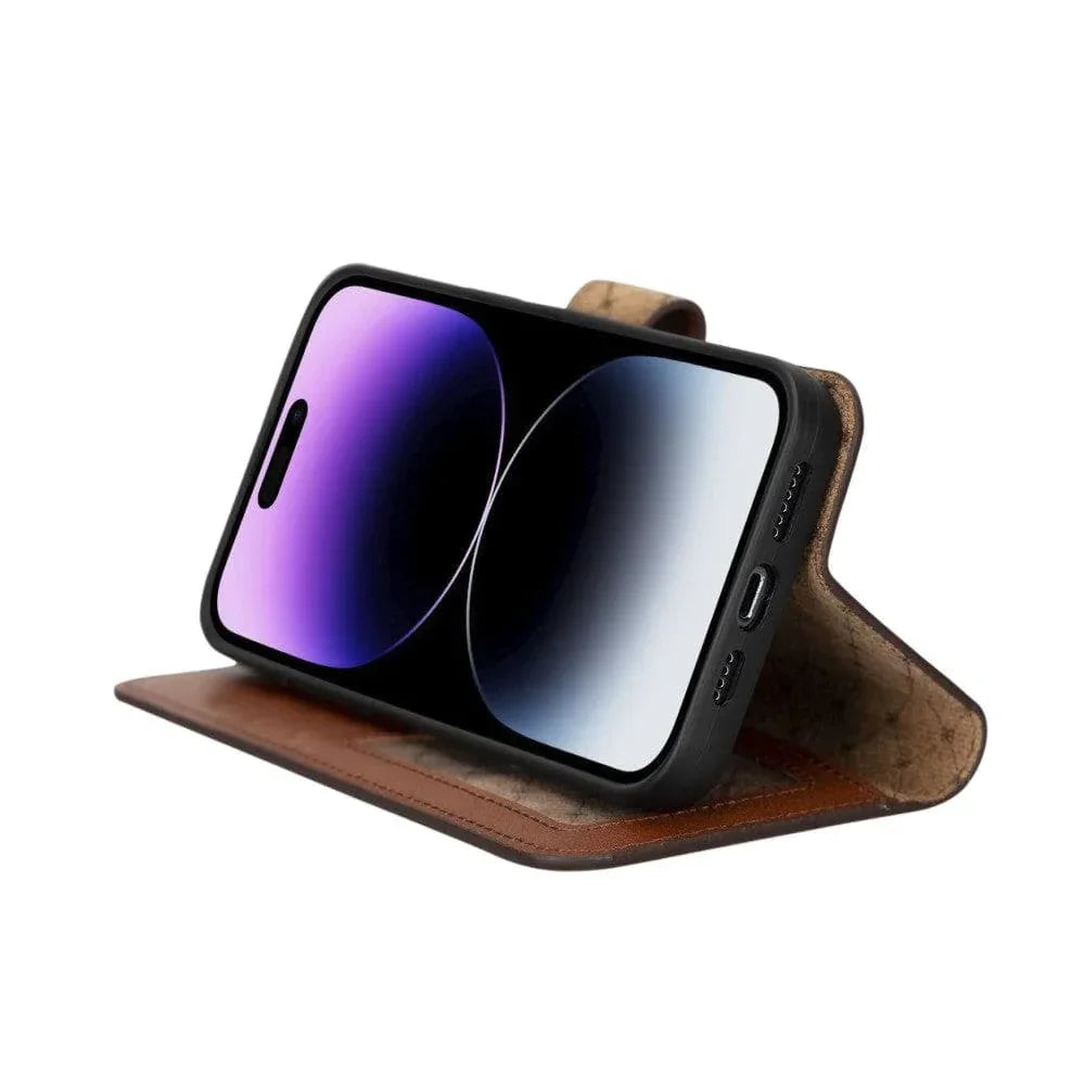 Magic iPhone 14 Pro Max Detachable Genuine Darker Color Leather Wallet Case