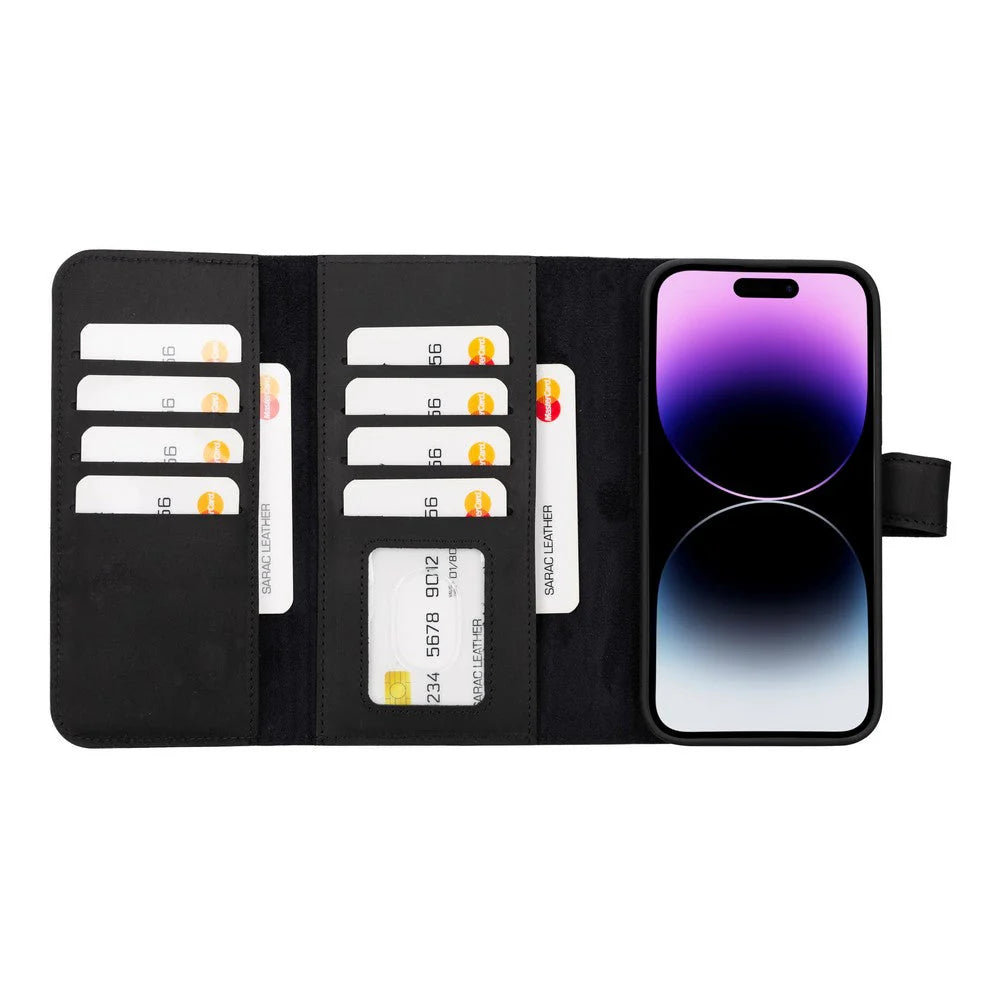 Santa iPhone 15 Pro Hakiki Deri Çıkarılabilir Cüzdan Kılıf