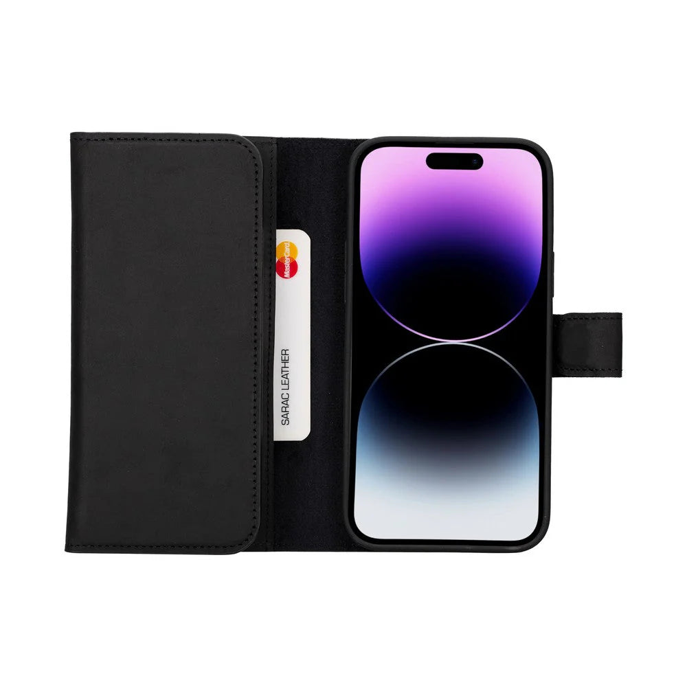 Santa iPhone 15 Hakiki Deri Ayrılabilir Cüzdan Kılıf