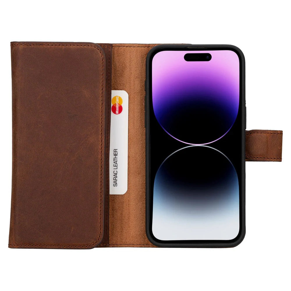 Santa iPhone 15 Pro Max Hakiki Deri Çıkarılabilir Cüzdan Kılıf
