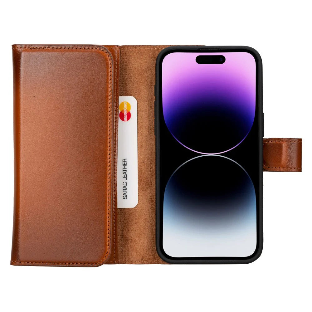 Santa iPhone 15 Pro Max Hakiki Deri Çıkarılabilir Cüzdan Kılıf
