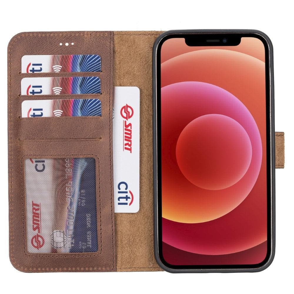 Magic iPhone 12 Mini Çıkarılabilir Hakiki Deri Cüzdan Kılıf