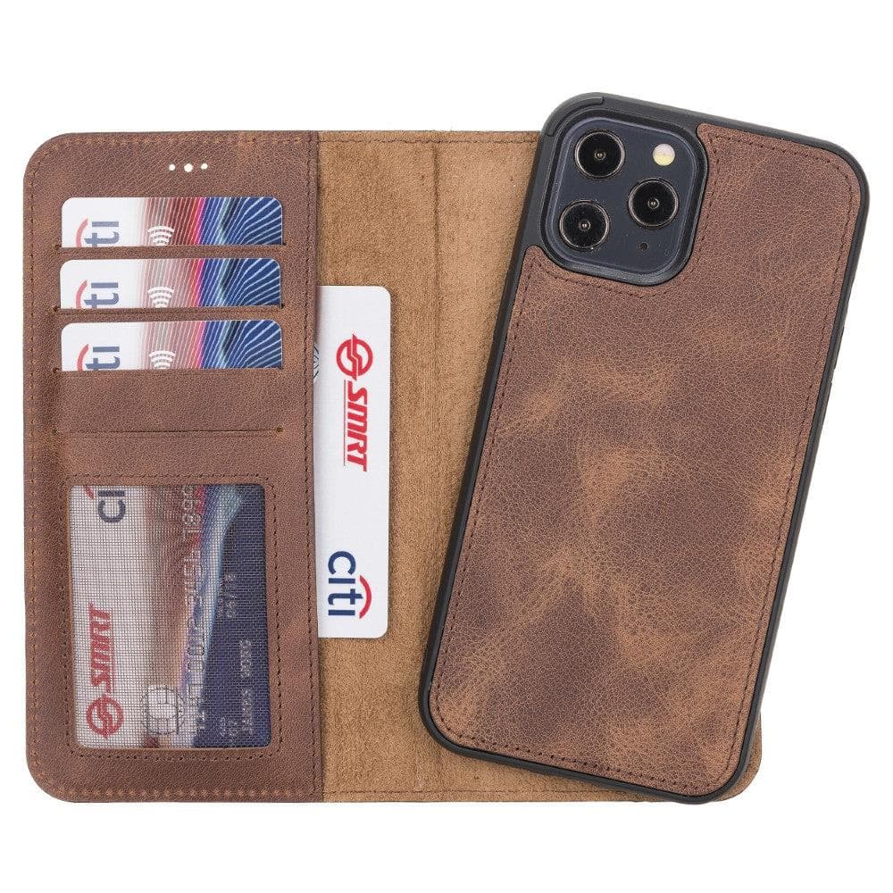 Magic iPhone 12 Pro Max Çıkarılabilir Hakiki Deri Cüzdan Kılıf