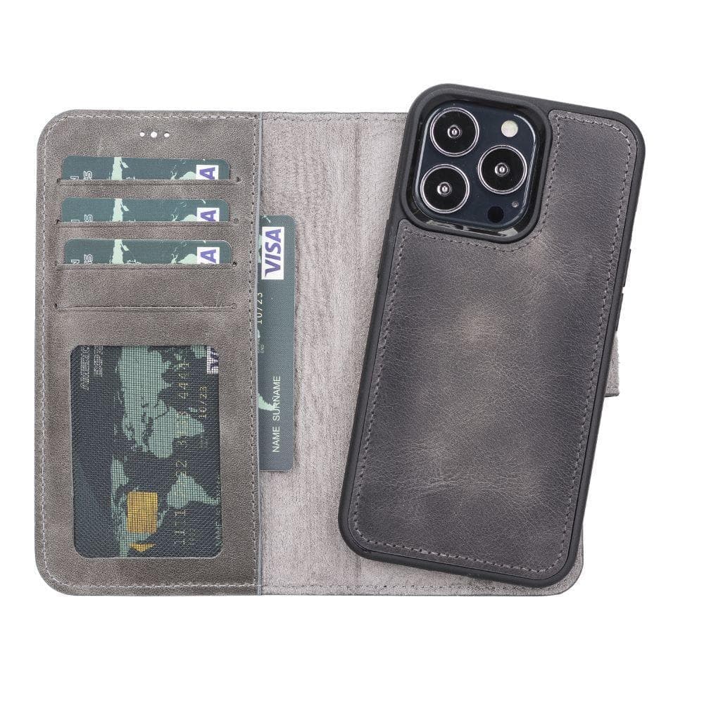 Magic iPhone 13 Pro Genuine Leather Detachable Wallet Case