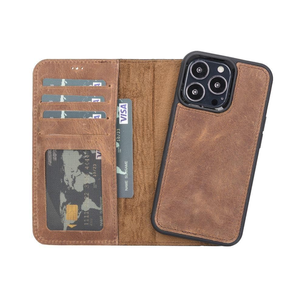 Magic iPhone 13 Pro Genuine Leather Detachable Wallet Case