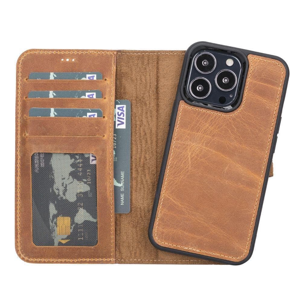 Magic iPhone 13 Pro Genuine Leather Detachable Wallet Case
