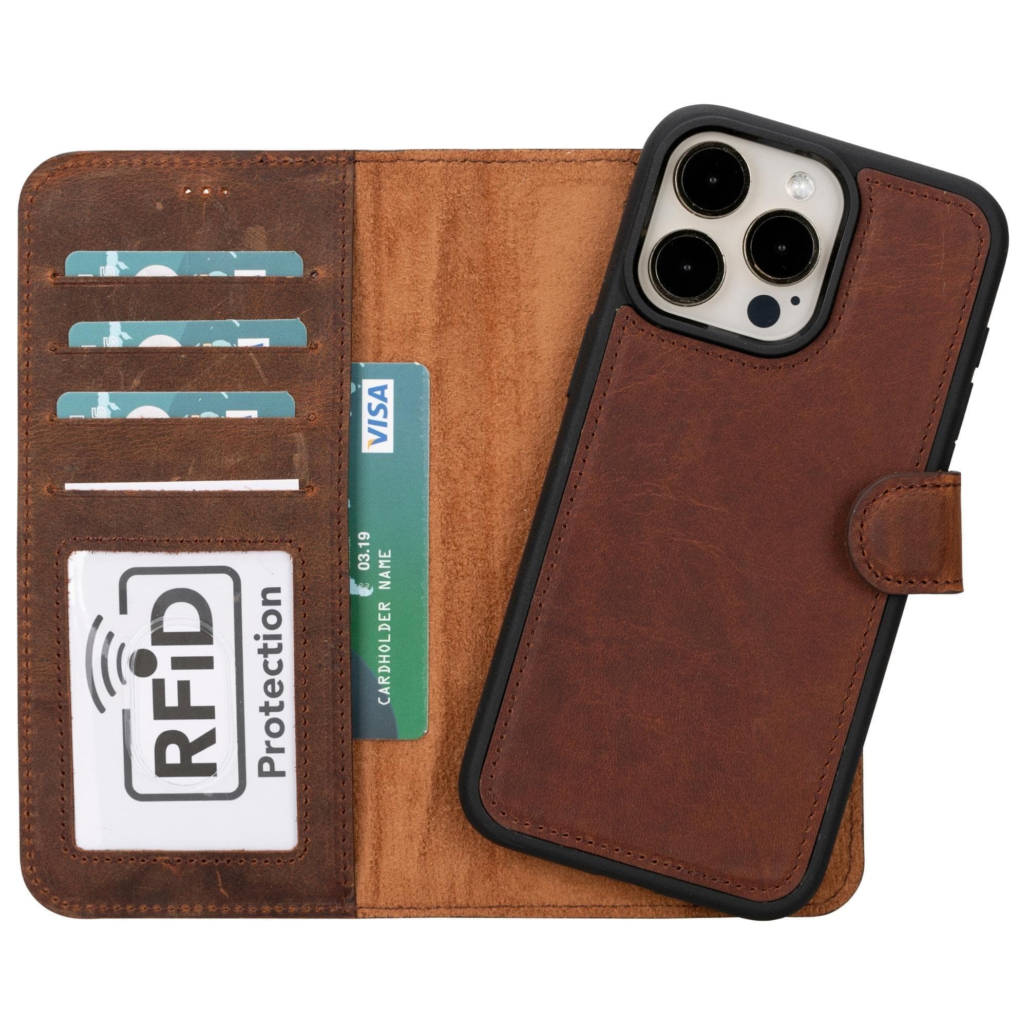 Magic iPhone 15 Pro Genuine Leather Detachable Wallet Case