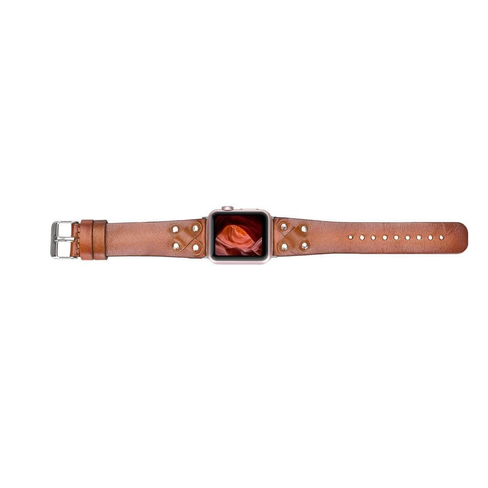 Cross Genuine Leather Apple Watch Band with Silver Trok