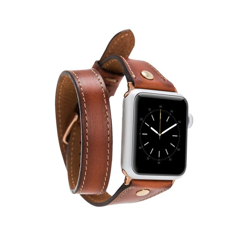Hector Double Tour Genuine Leather Apple Watch Band with Gold Trok