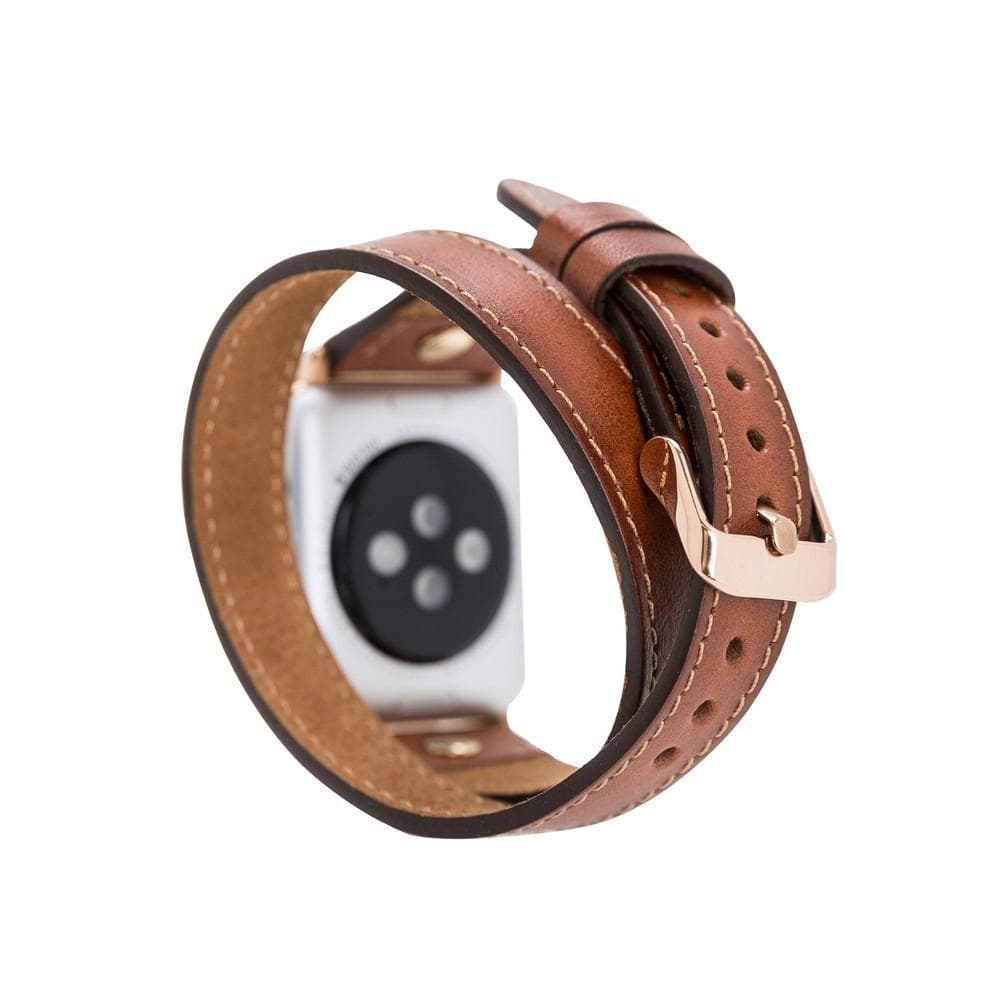 Hector Double Tour Genuine Leather Apple Watch Band with Gold Trok