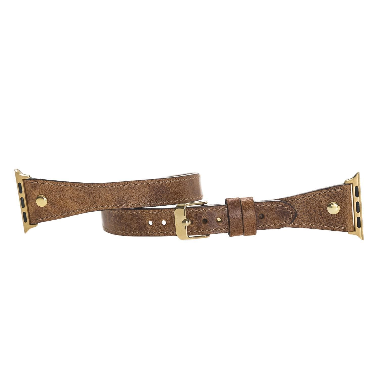 Hector Double Tour Genuine Leather Apple Watch Band with Gold Trok