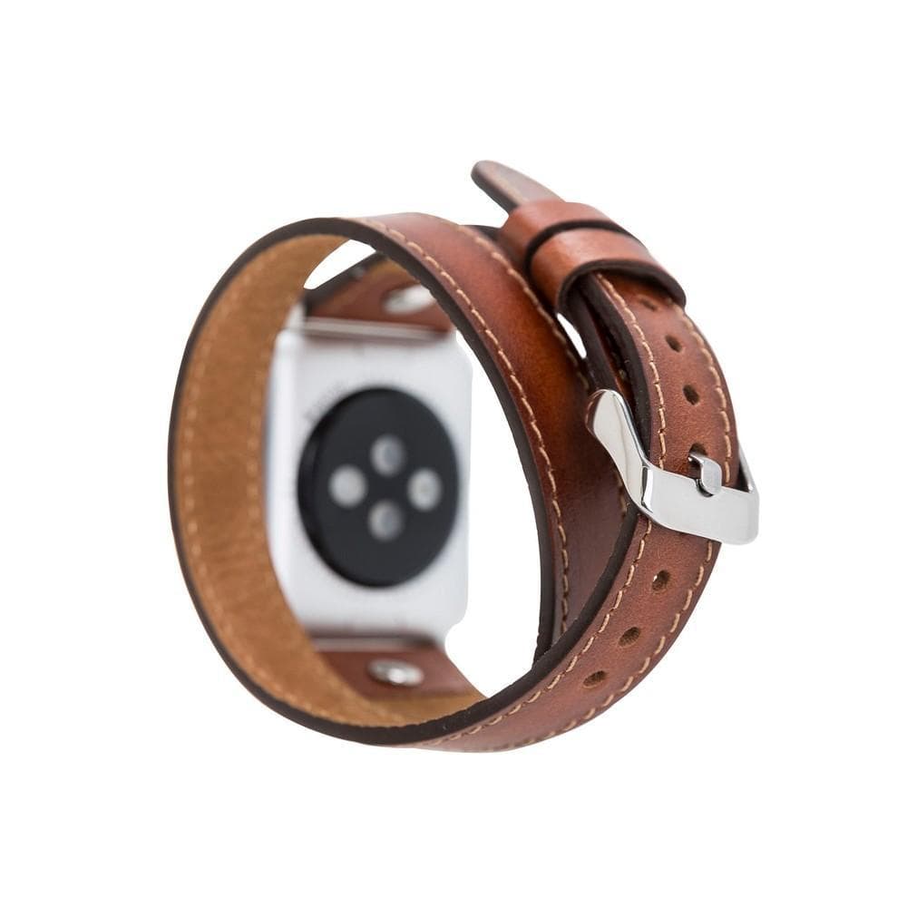 Hector Double Tour Genuine Leather Apple Watch Band with Silver Trok