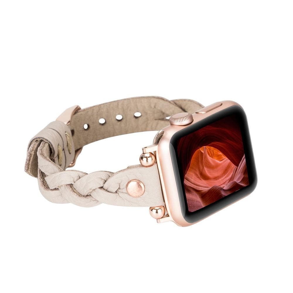 Wanda Braided Genuine Leather Apple Watch Band with Rose Gold Trok