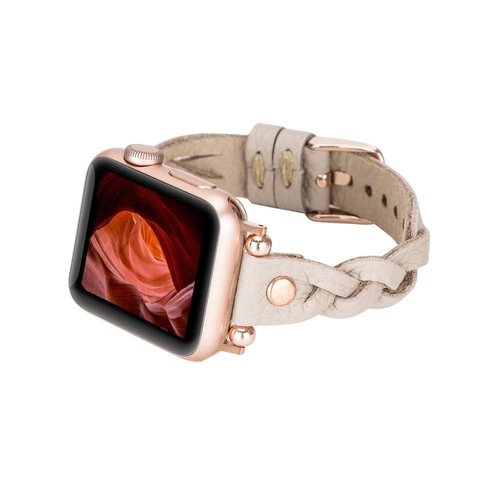 Wanda Braided Genuine Leather Apple Watch Band with Rose Gold Trok