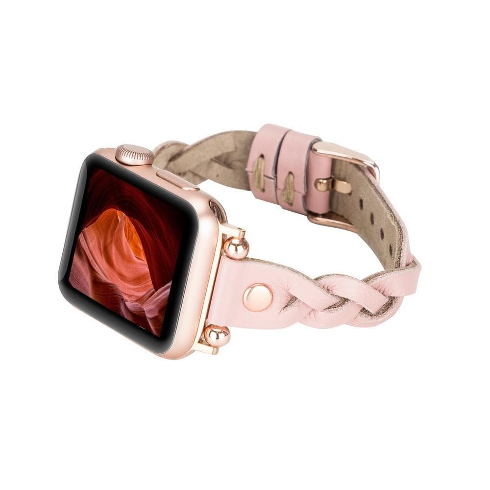 Wanda Braided Genuine Leather Apple Watch Band with Rose Gold Trok
