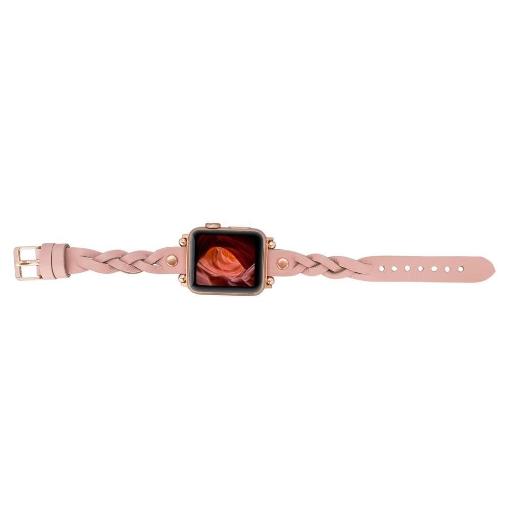 Wanda Braided Genuine Leather Apple Watch Band with Rose Gold Trok