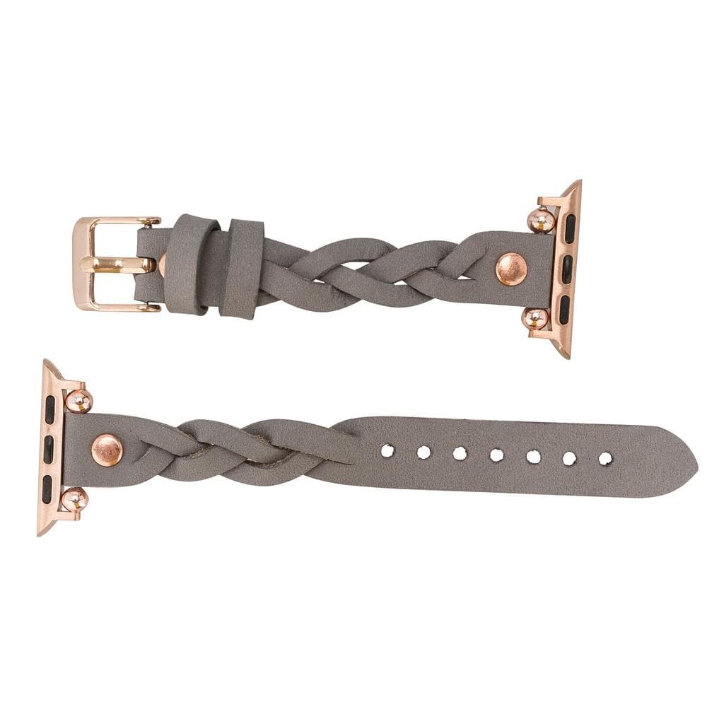 Wanda Braided Genuine Leather Apple Watch Band with Rose Gold Trok