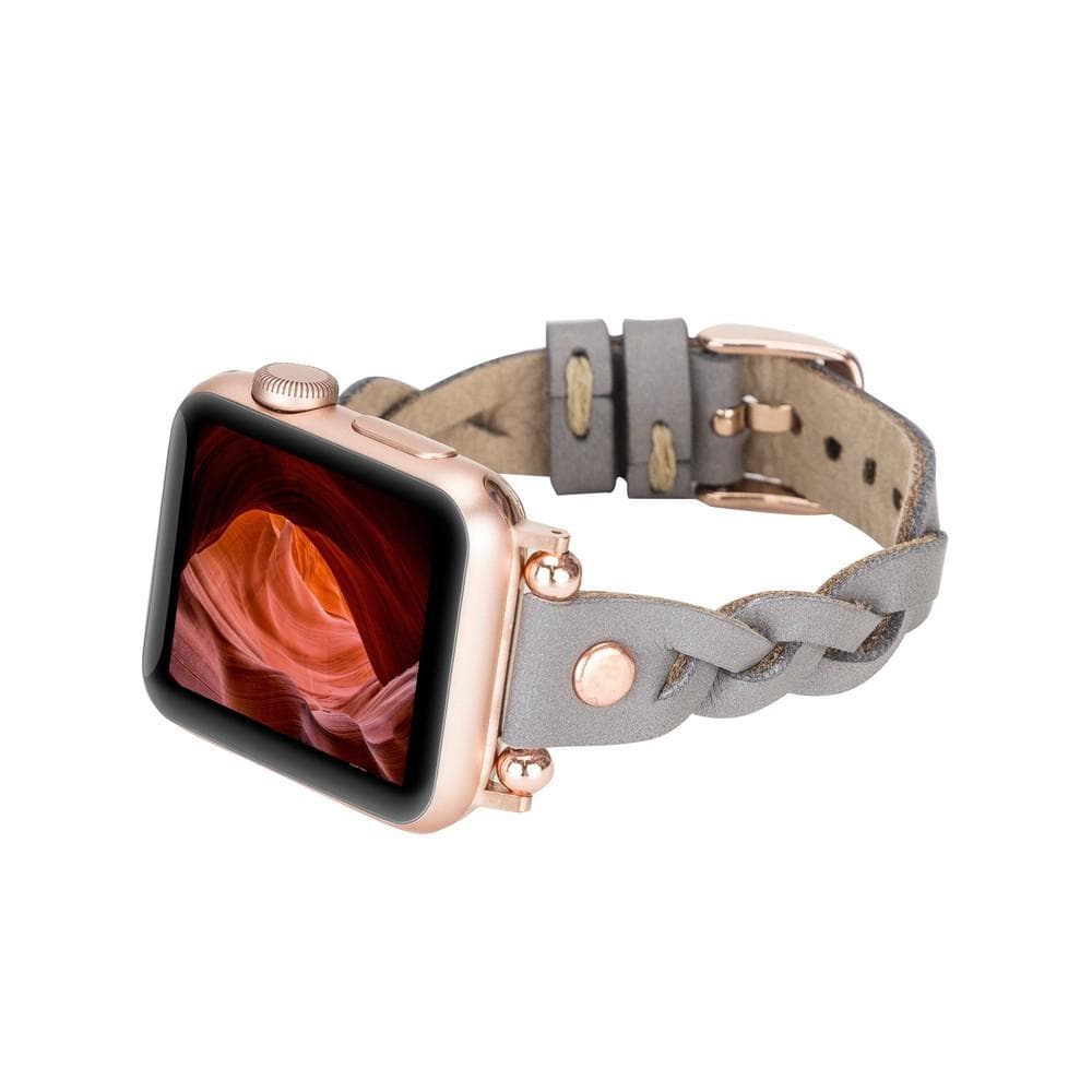 Wanda Braided Genuine Leather Apple Watch Band with Rose Gold Trok