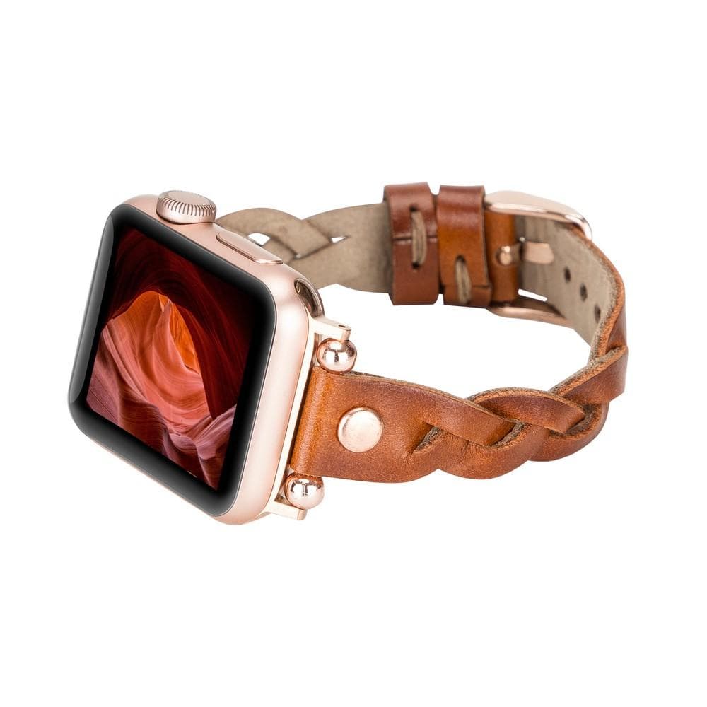 Wanda Braided Genuine Leather Apple Watch Band with Rose Gold Trok