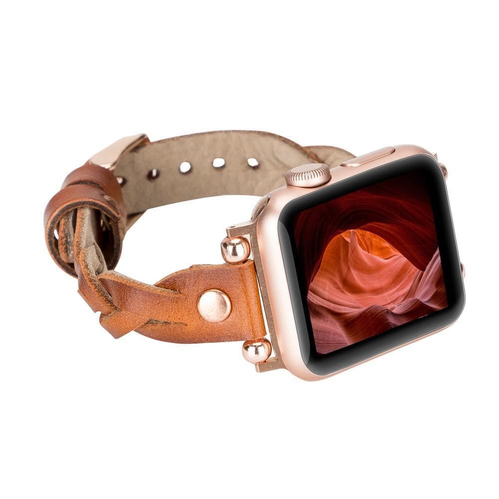 Wanda Braided Genuine Leather Apple Watch Band with Rose Gold Trok