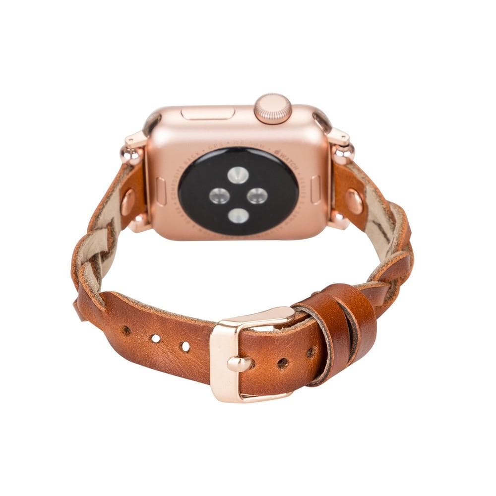 Wanda Braided Genuine Leather Apple Watch Band with Rose Gold Trok
