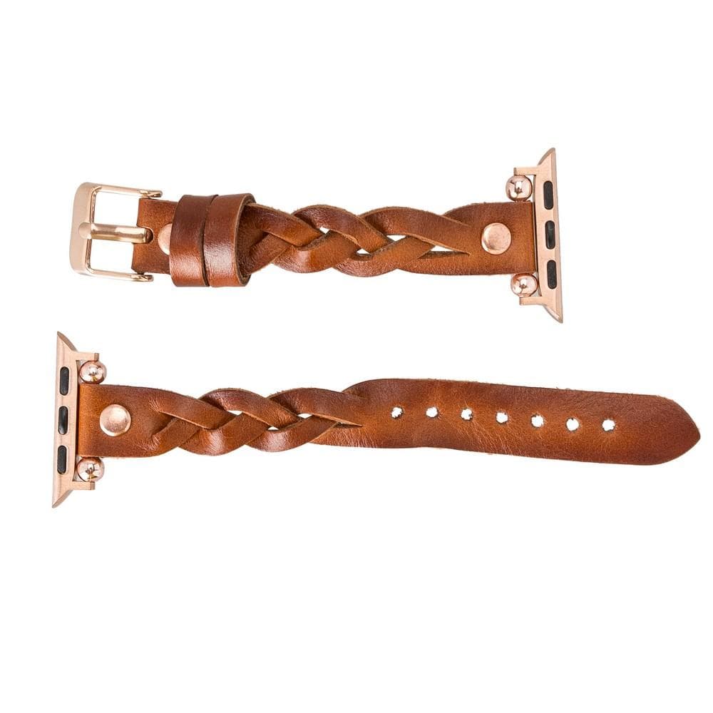 Wanda Braided Genuine Leather Apple Watch Band with Rose Gold Trok