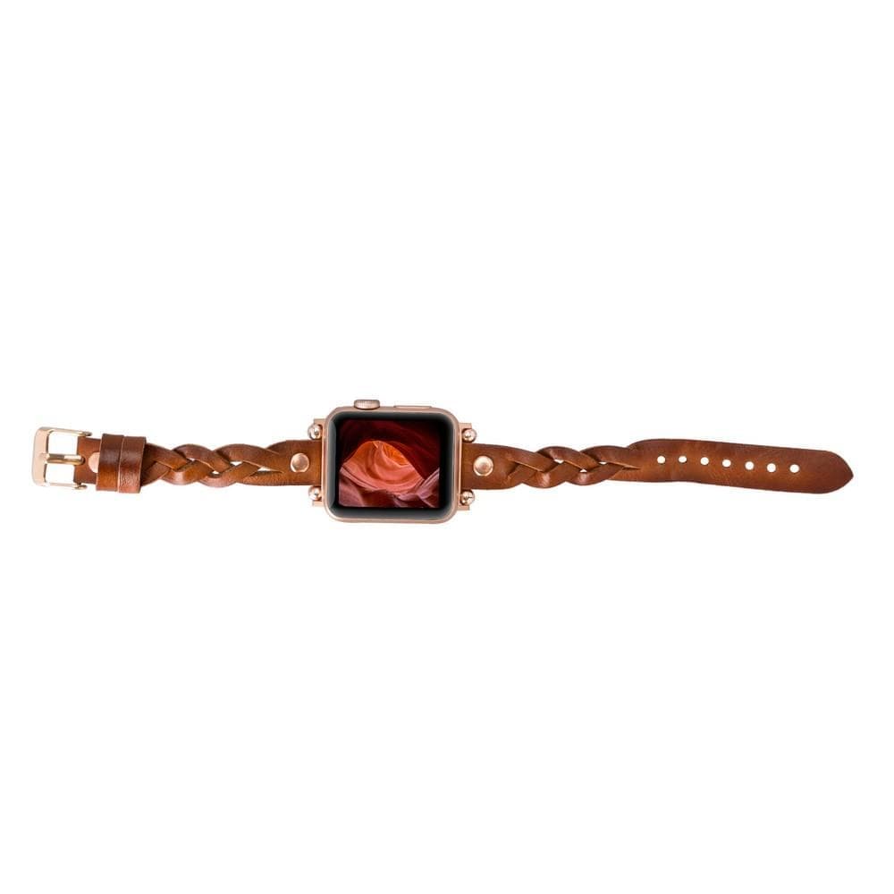Wanda Braided Genuine Leather Apple Watch Band with Rose Gold Trok