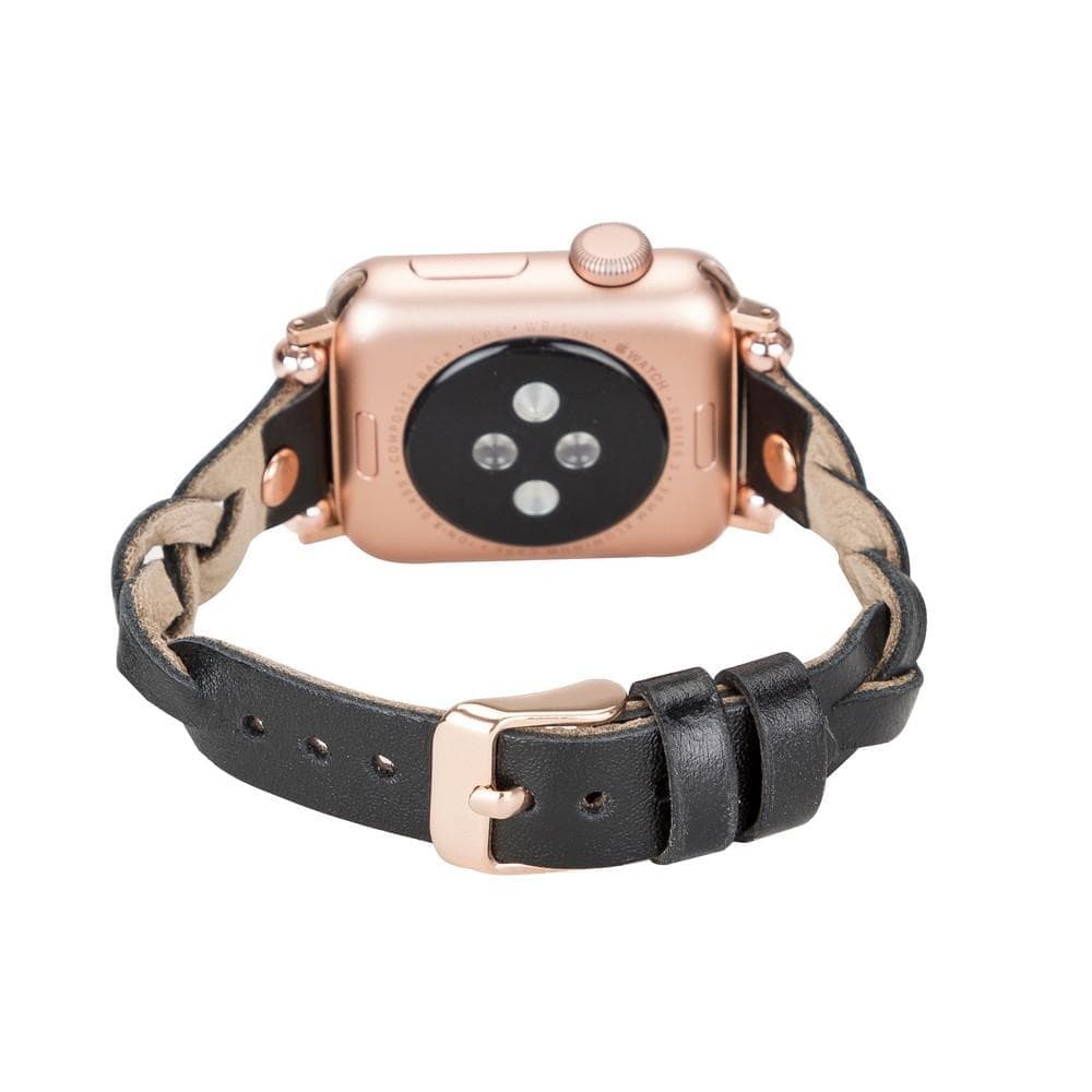 Wanda Braided Genuine Leather Apple Watch Band with Rose Gold Trok