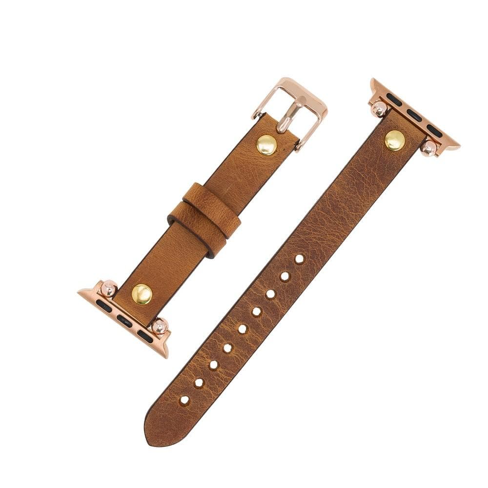 Ferro Genuine Leather Apple Watch Band with Gold Trok