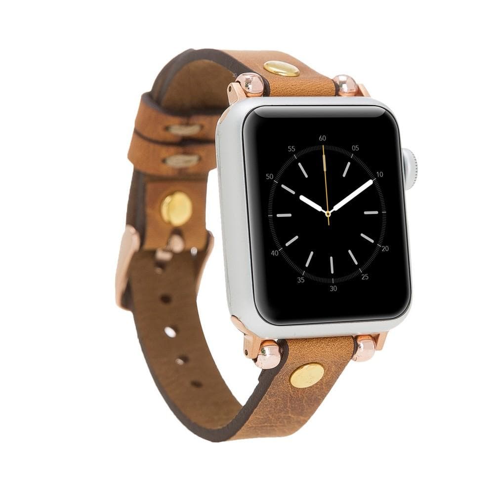 Ferro Genuine Leather Apple Watch Band with Gold Trok