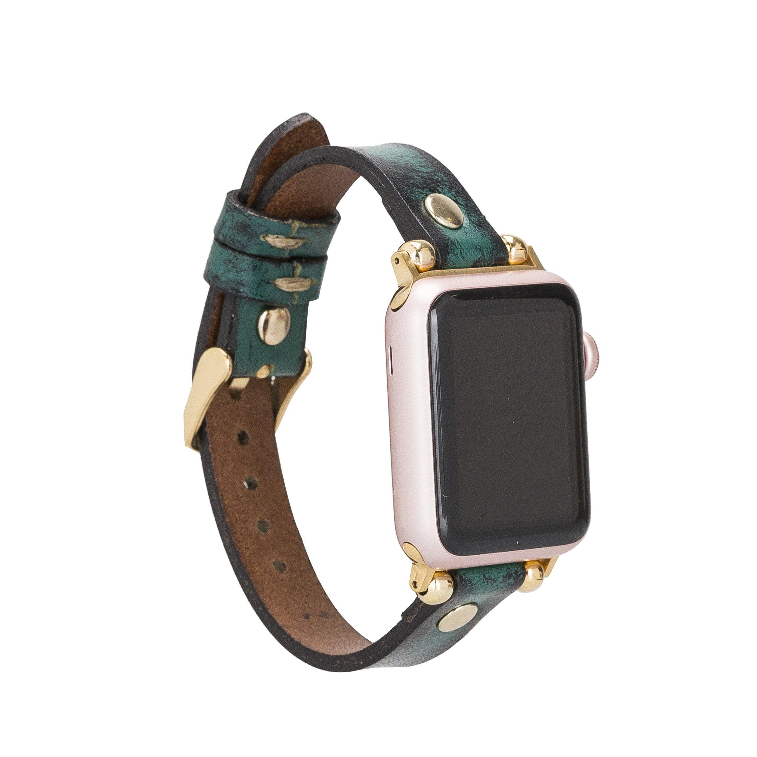 Ferro Genuine Leather Apple Watch Band with Gold Trok