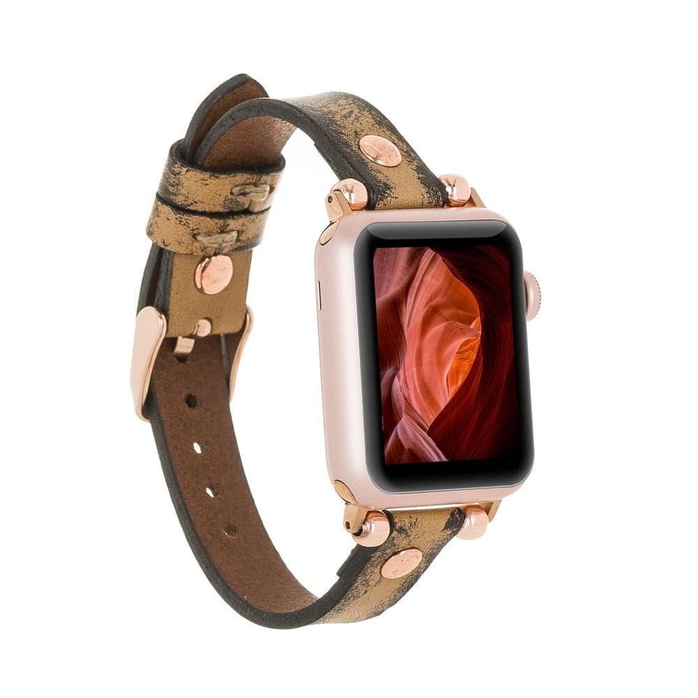 Ferro Genuine Leather Apple Watch Band with Rose Gold Trok