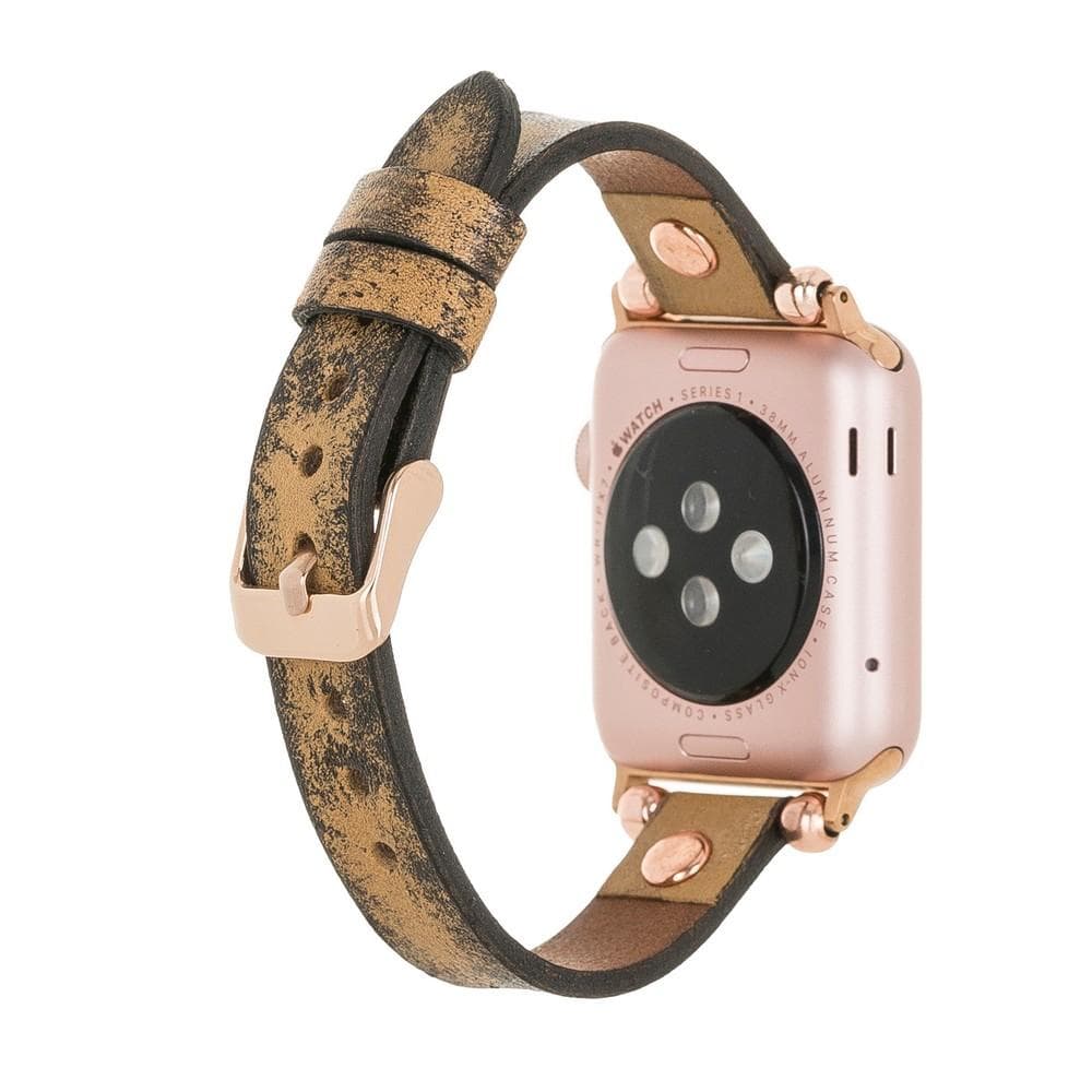 Ferro Genuine Leather Apple Watch Band with Rose Gold Trok