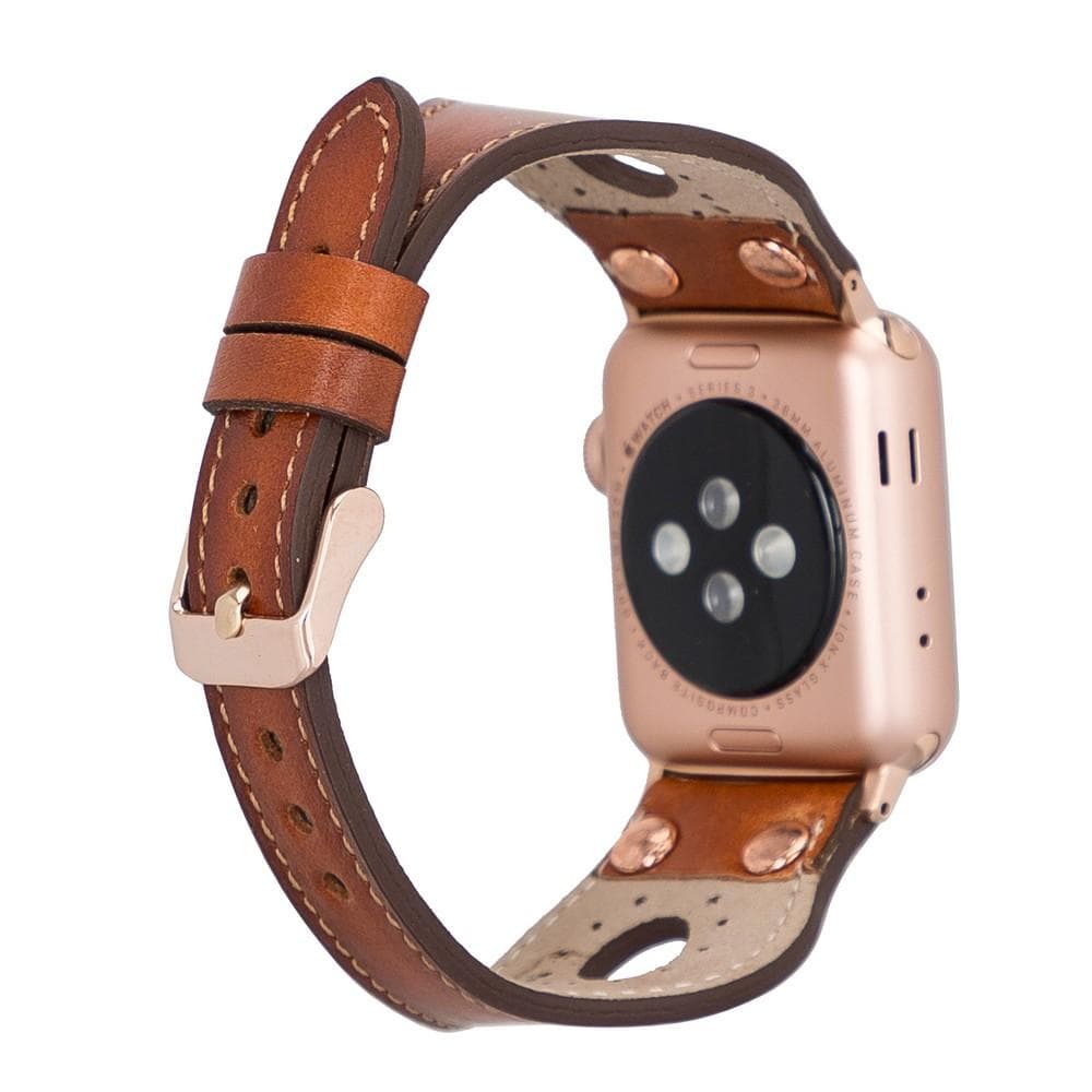 Ronda Genuine Leather Apple Watch Band with Rose Gold Trok