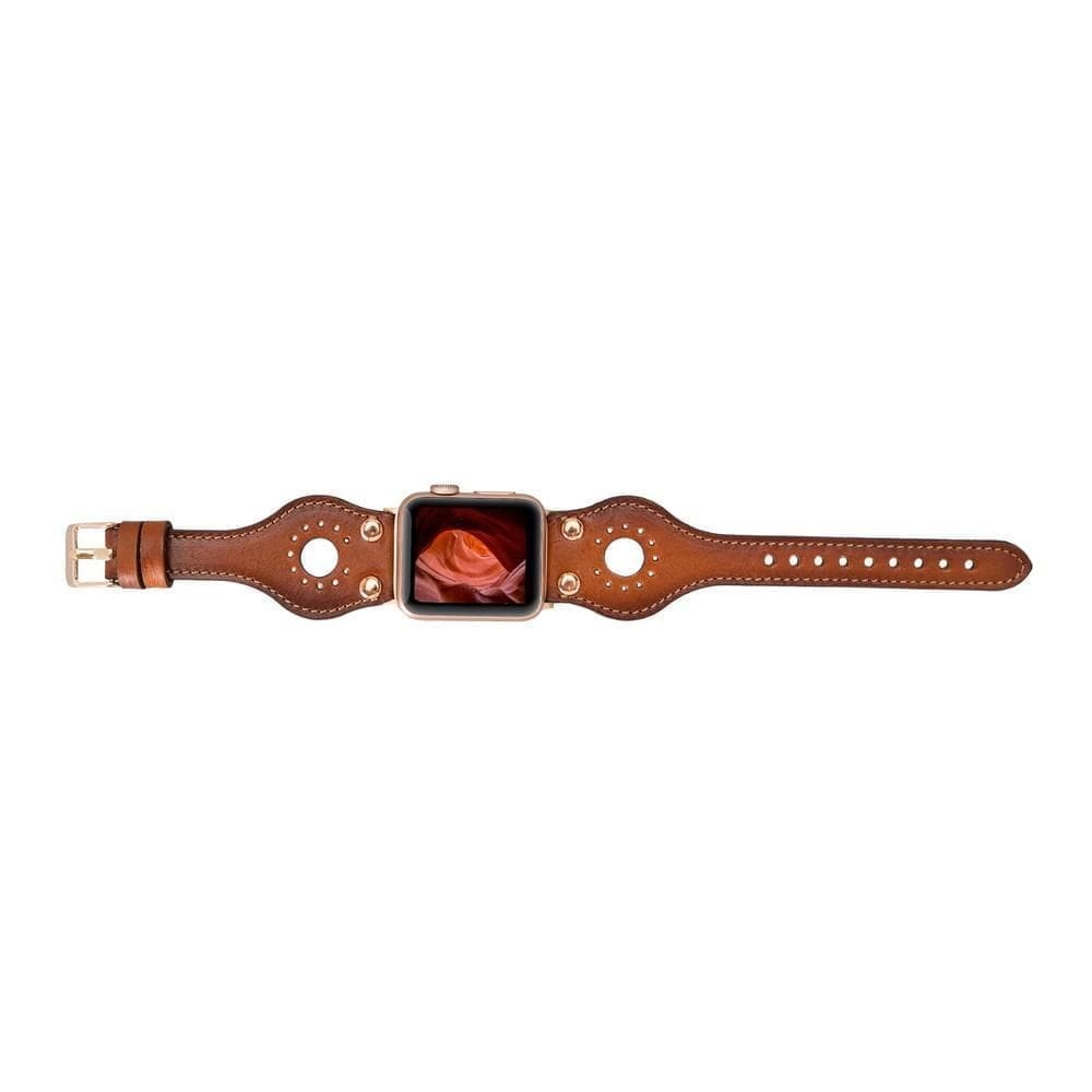 Ronda Genuine Leather Apple Watch Band with Rose Gold Trok