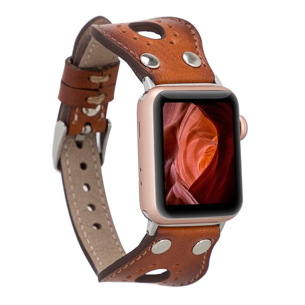Ronda Genuine Leather Apple Watch Band with Silver Trok