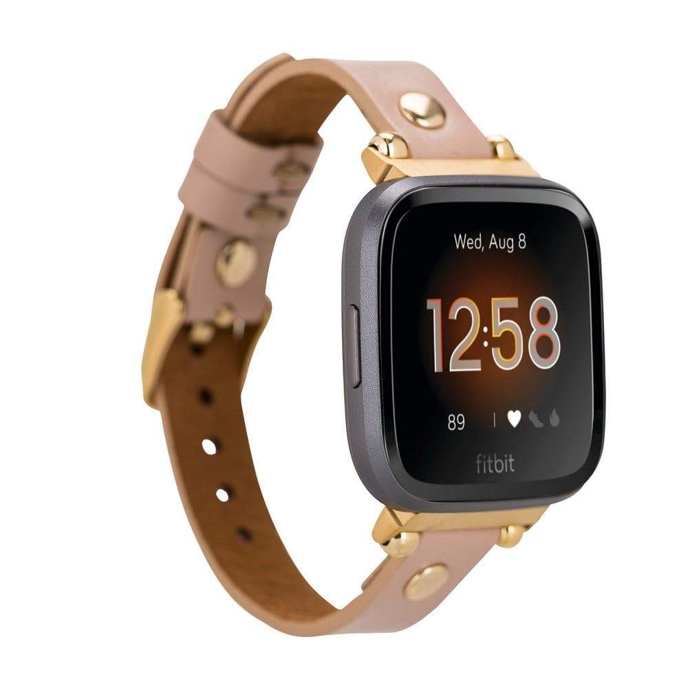 Ferro Genuine Leather Fitbit Watch Band with Gold Trok