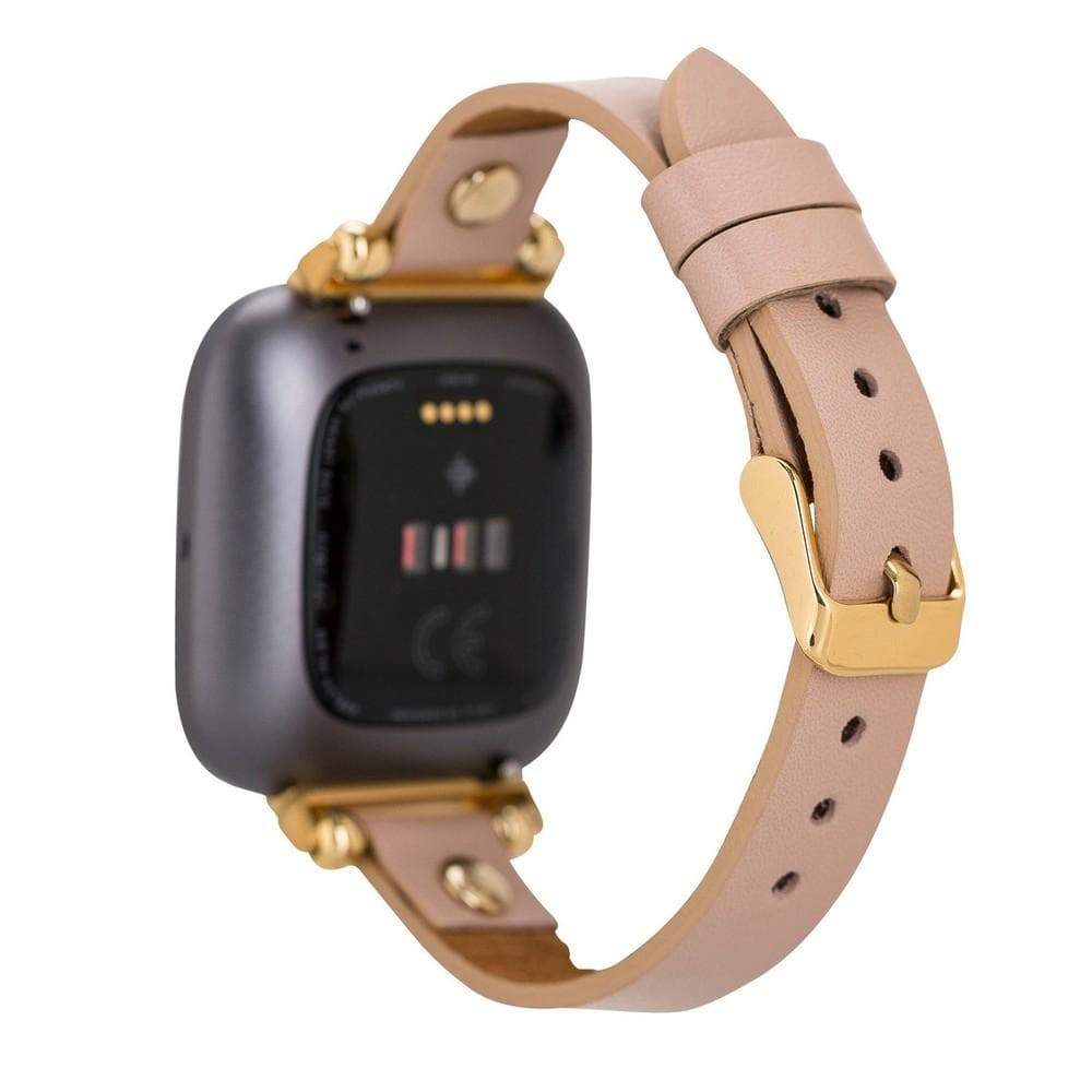 Ferro Genuine Leather Fitbit Watch Band with Gold Trok