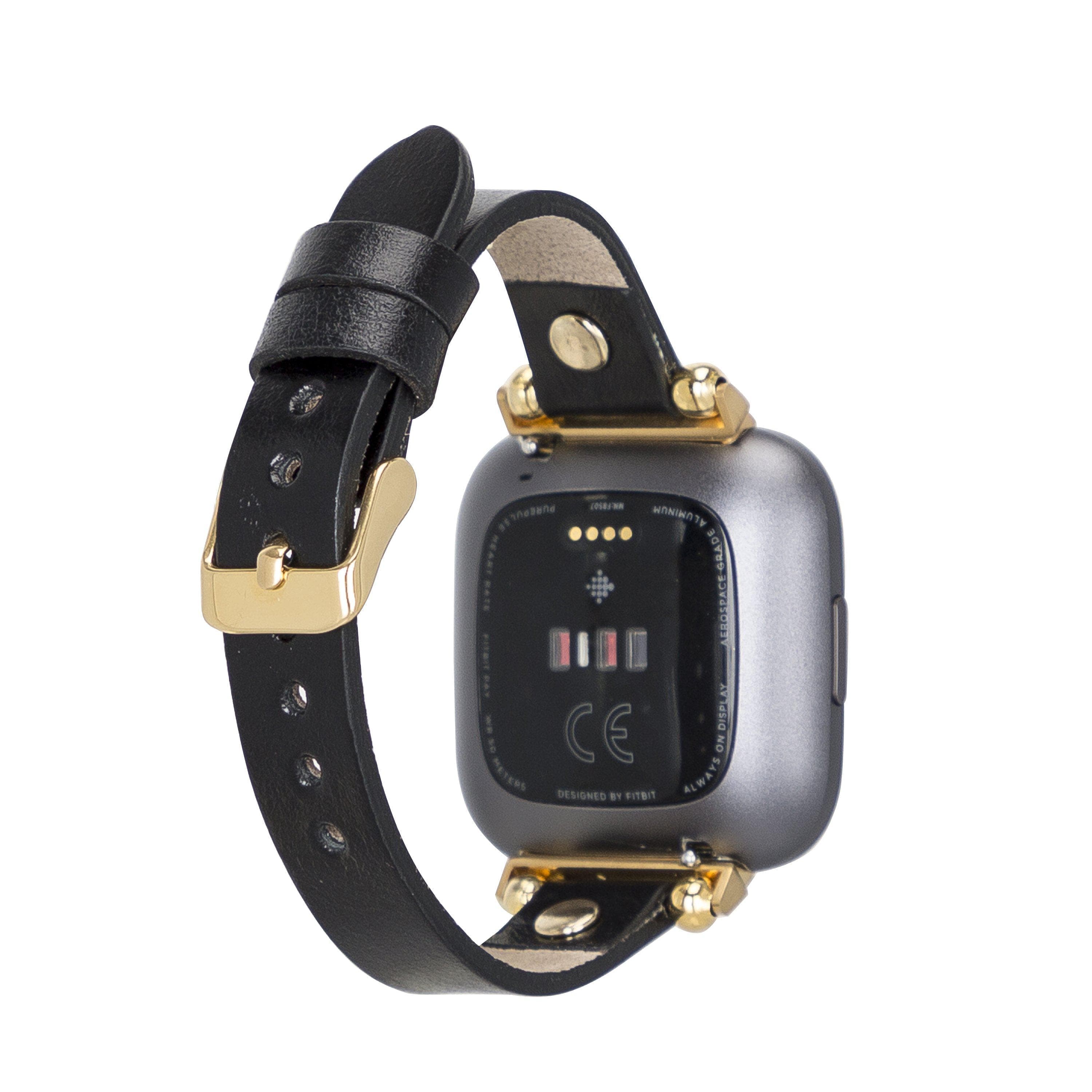 Ferro Genuine Leather Fitbit Watch Band with Gold Trok