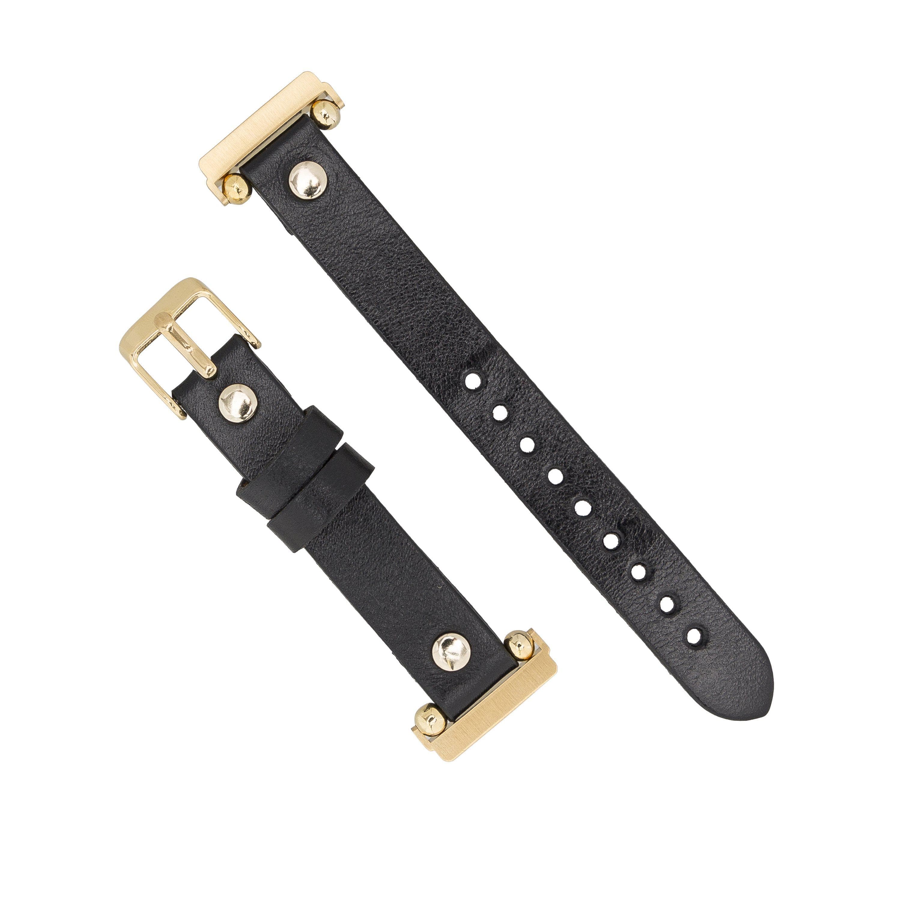 Ferro Genuine Leather Fitbit Watch Band with Gold Trok