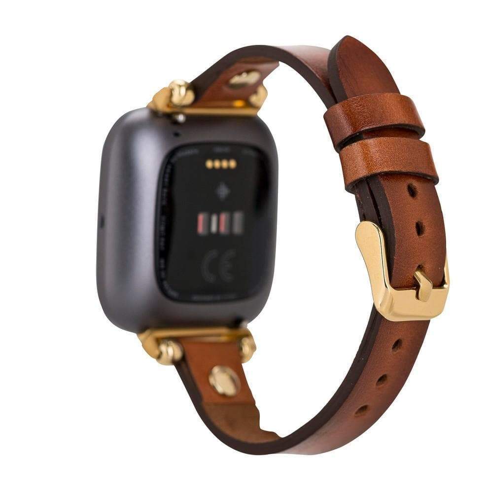 Ferro Genuine Leather Fitbit Watch Band with Gold Trok