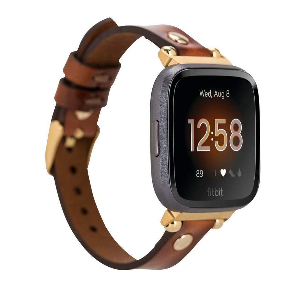 Ferro Genuine Leather Fitbit Watch Band with Gold Trok