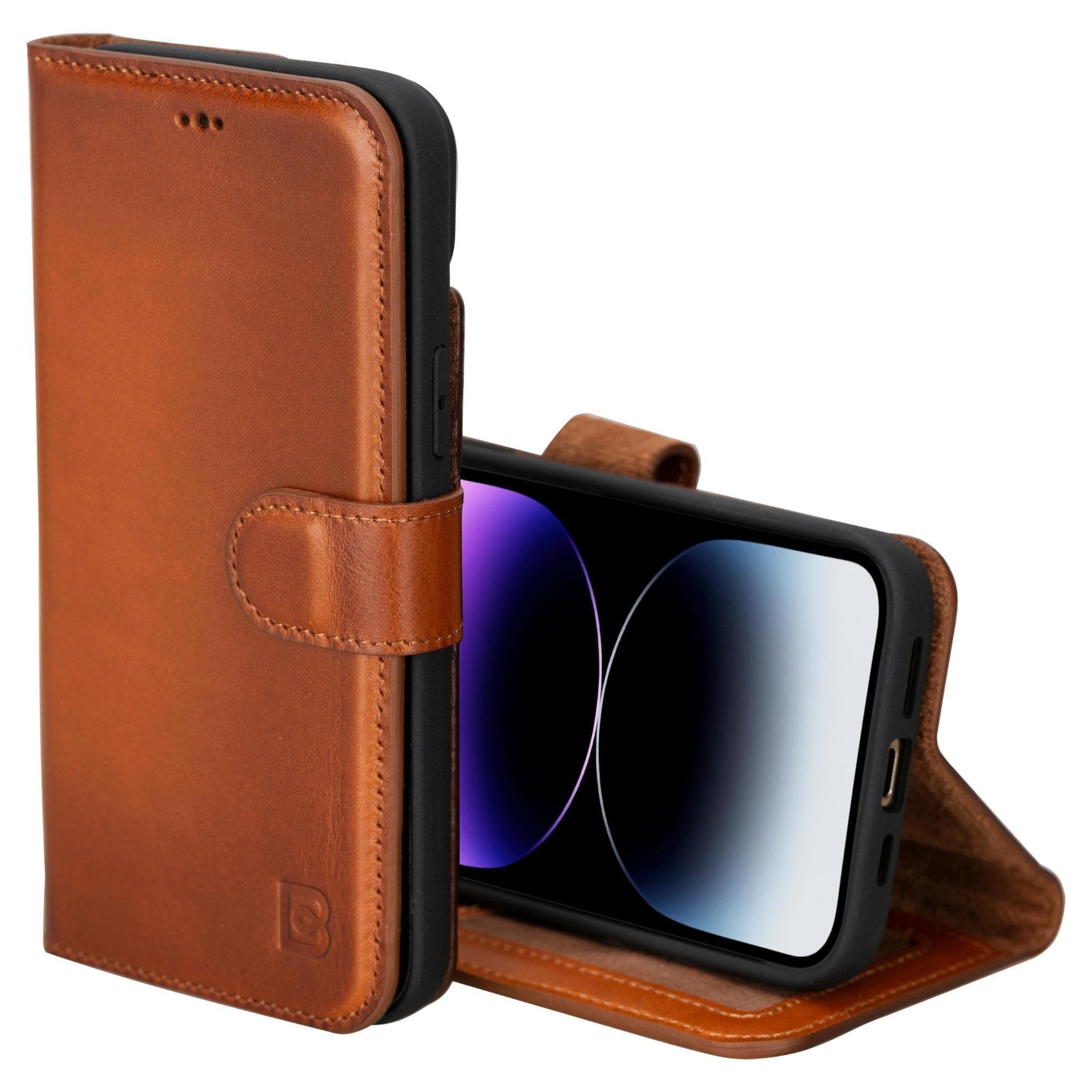 Magic iPhone 15 Detachable Genuine Leather Wallet Case