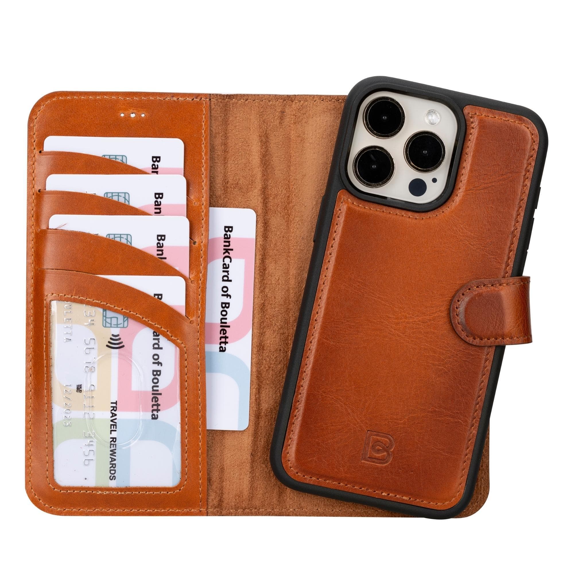 Magic iPhone 15 Plus Detachable Genuine Leather Wallet Case