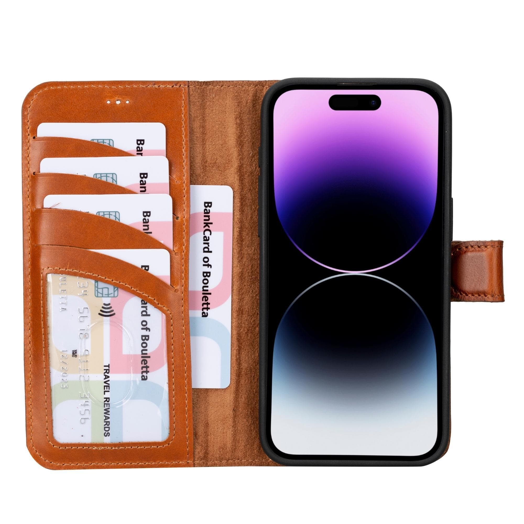 Magic iPhone 15 Detachable Genuine Leather Wallet Case