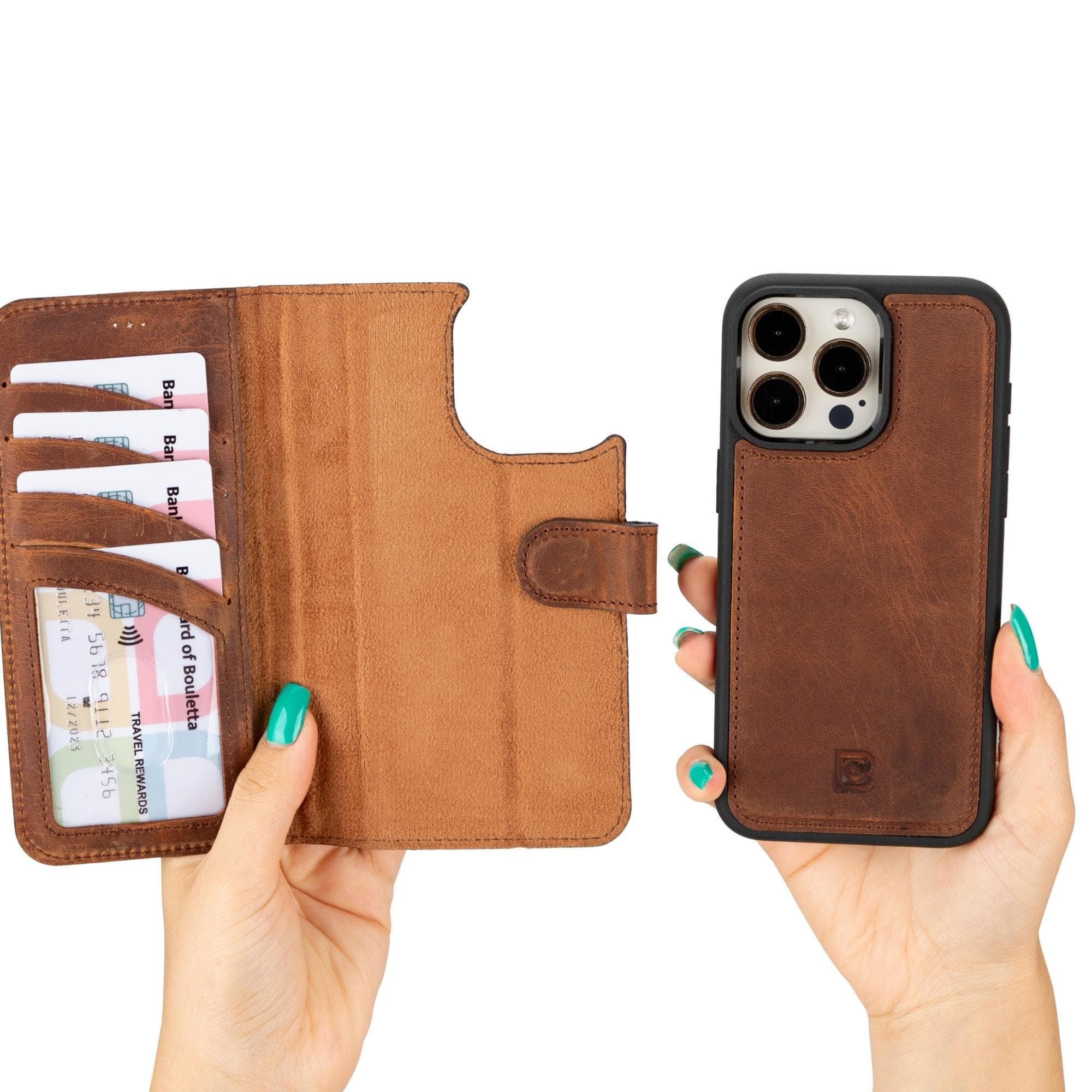 Magic iPhone 15 Detachable Genuine Leather Wallet Case