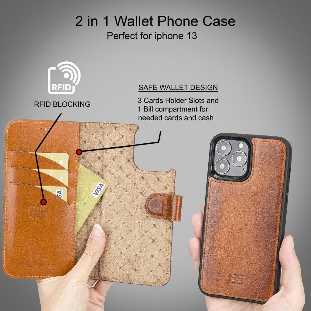 Magic iPhone 13 Mini Detachable Genuine Leather Wallet Case