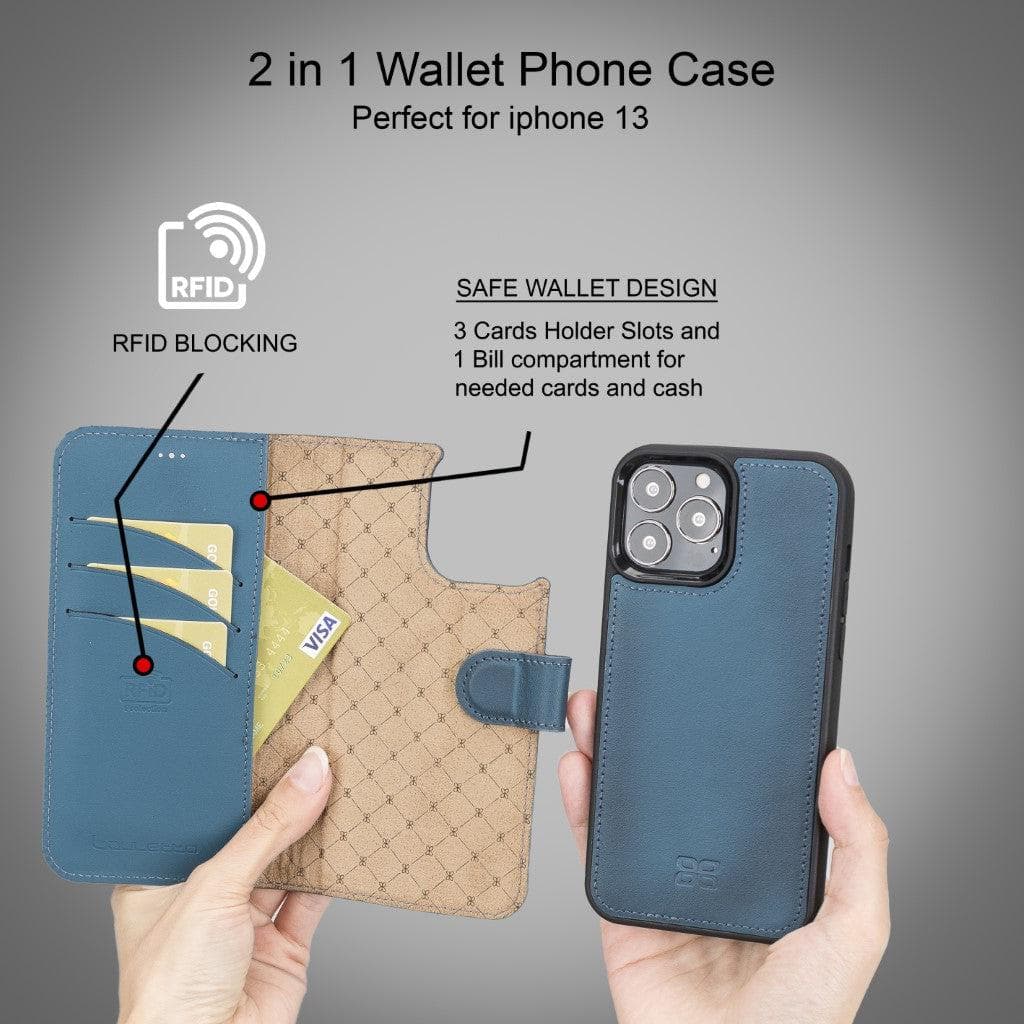 Magic iPhone 13 Mini Detachable Genuine Leather Wallet Case